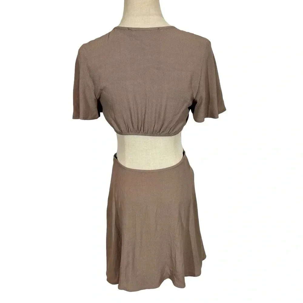 Planet Blue Blue Life Cut It Out Open Back Mini Dress in Truffle